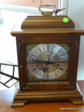VINTAGE HAMILTON CHIME MANTEL CLOCK. CHIME AND HANDS WORK AND COMES WITH KEY. MEASURES 12