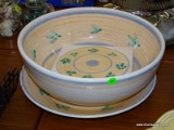 (R3) SET OF HAND PAINTED DISHES; 3 PIECE SET OF PEACH AND BLUE COLORED DISHES TO INCLUDE A 13