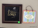 (R3) WALL ART; 2 PIECE LOT TO INCLUDE A DECORATIVE CERAMIC PLAQUE WITH 