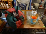 (R5) BAG LOT; INCLUDES A RAINFOREST CAFE MUG, A BLUE AND WHITE PAINTED WATER GOBLET, AND 2 MERRY