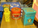 (R5) LOT OF VINTAGE TINS; 5 PIECE LOT TO INCLUDE A DOG TIN, AN ELTON'S FLOUR TIN, A FRANKLINS COFFEE
