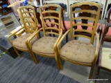 (R5) SET OF LADDERBACK ARM CHAIRS; 3 PIECE SET OF WALNUT, ARCHED LADDERBACK ARM CHAIRS WITH A BUTTON