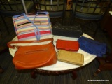 (R6) BAG LOT OF WOMEN'S BAGS/PURSES; 8 PIECE LOT INCLUDES A ST JOHN'S BAY PINK-RED PURSE, A LATCHING