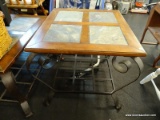 (R6) TILE TOP SIDE TABLE; SQUARE, WOODEN AND TILE INSERT TABLE TOP SIDE TABLE WITH A METAL FRAME