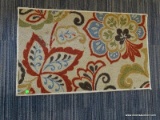 FLOOR MAT AND QUILT; 2 PIECE LOT TO INCLUDE A FLORAL FLOOR MATT AND A HAND SEWN QUILT.