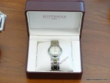 WITTNAUER 2-TONE MEN'S WATCH - STAINLESS STEEL. COMES IN ORIGINAL CASE W/ EXTENSIONS AND MANUAL.