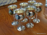 SET OF [6] STEMMED, SILVERPLATE CORDIAL CUPS.