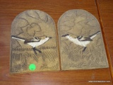 (R2) PAIR OF CLAY BIRD PLAQUES; 2 PIECE SET OF HAND CARVED BIRD PLAQUES. SIGNED HAMRICK ON BOTTOM