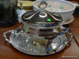 (R2) CHAFING DISH AND SERVING TRAY; 2 PIECE LOT TO INCLUDE A LIDDED CHAFING DISH AND A ROUND SERVING