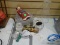 LOT OF ASSORTED ITEMS; 14 PIECE LOT TO INCLUDE A GLASS BUNNY, A BRASS BIRD, A LIDDED STONE TRINKET