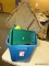 TUB LOT OF ASSORTED ITEMS; LOT TO INCLUDE SILVERWARE ORGANIZERS, A WOODEN MAIL ORGANIZER, A PLASTIC