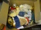 BOX LOT OF ASSORTED ORNAMENTS; INCLUDES GLASS BALL ORNAMENTS, AN ANGEL ORNAMENTS, A SANTA ORNAMENT,