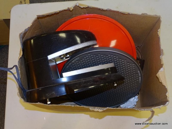 LOT OF ASSORTED COOKWARE; INCLUDES A PRESTO PIZZAZZ PIZZA OVEN AND A WEST BEND HOT PAN W/ LID.
