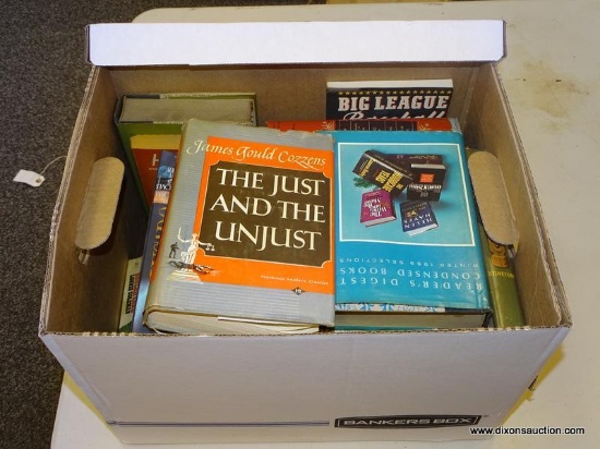 BOX LOT OF ASSORTED BOOKS; LOT TO INCLUDE "THE MENDER'S MANUAL", "THE JUST AND THE UNJUST" BY JAMES