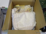 BOX LOT OF ASSORTED VINTAGE LINENS.