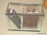 LARGE RECTANGULAR GLASS CASE (MISSING BOTTOM), A SIMPLEHUMAN GROCERY BAG HOLDER, AND A KODAK