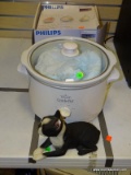 LOT OF ASSORTED ITEMS; RIVAL SLOW COOKER, SANDICAST FRENCH BULLDOG, SHELL DECOR, NUTCRACKER BOWL,