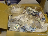 BOX LOT OF CHINA AND GLASSWARE; LOT TO INCLUDE ASSORTED NORITAKE TEA CUPS, A SET OF GLASS PLATES,