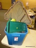 TUB LOT OF ASSORTED ITEMS; LOT TO INCLUDE SILVERWARE ORGANIZERS, A WOODEN MAIL ORGANIZER, A PLASTIC