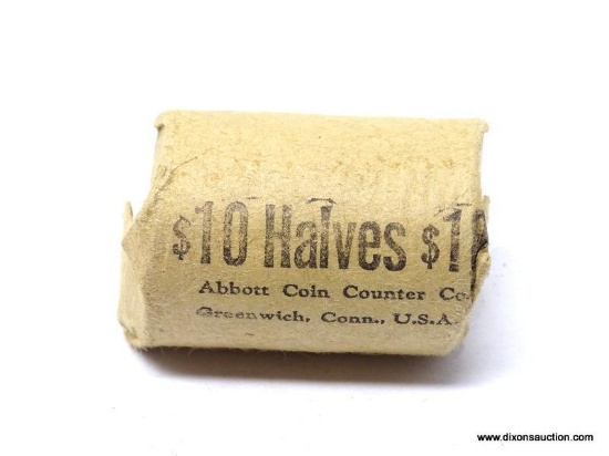 SILVER HALF DOLLAR, $10 BANK ROLL. DATES VARY.