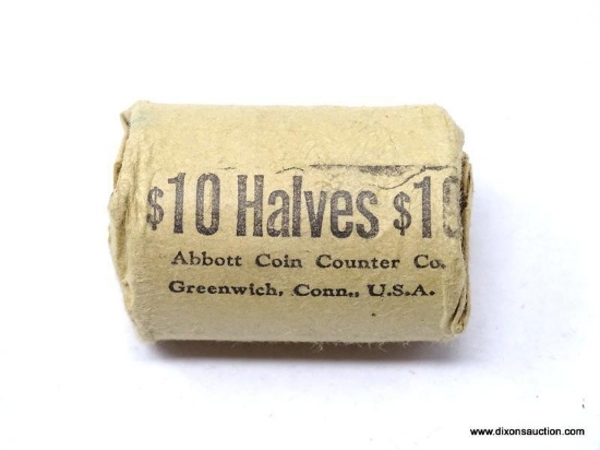 SILVER HALF DOLLAR, $10 BANK ROLL. DATES VARY.