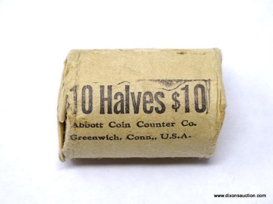 SILVER HALF DOLLAR, $10 BANK ROLL. DATES VARY.