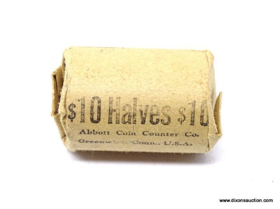 SILVER HALF DOLLAR, $10 BANK ROLL. DATES VARY.