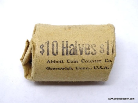 SILVER HALF DOLLAR, $10 BANK ROLL. DATES VARY.