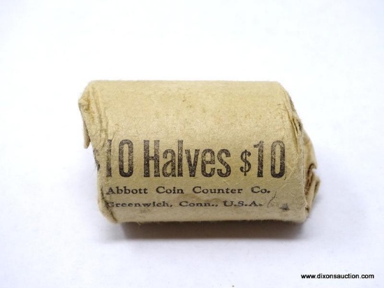 SILVER HALF DOLLAR, $10 BANK ROLL. DATES VARY.