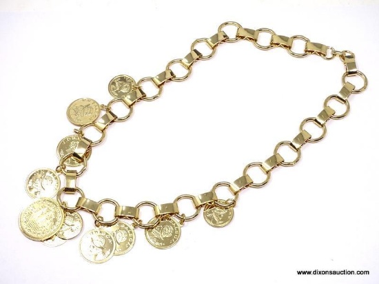 VINTAGE "VN BALBOA" SPANISH COIN CHARM NECKLACE. THIS NECKLACE WAS CREATED WITH REPLICAS OF COINS