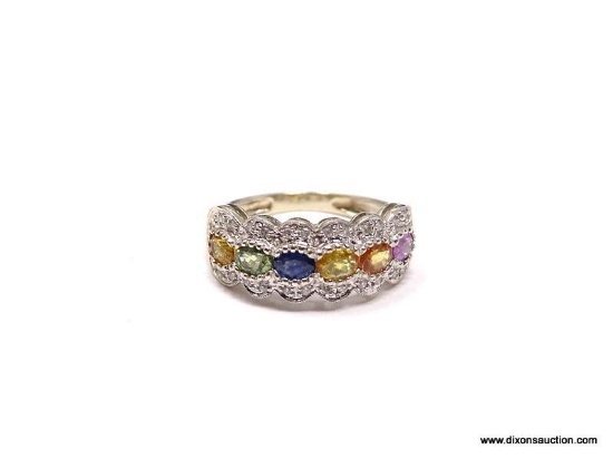 STUNNING DIAMOND AND FANCY MULTI COLORED SAPPHIRE GEMSTONES TOP OFF THIS 14K YELLOW GOLD LADIES'