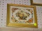 (WALL) FRAMED FLORAL PRINT; DEPICTS A FLORAL ARRANGMENT AND DOVES IN A BASKET. HAS 
