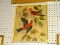 (WALL) ANTIQUE C. LOCKHARDT FRAMED PRINT; DEPICTS 2 RED AND BLACK WINGED BIRDS SITTING ON A TREE