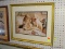 (WALL) FRAMED PRINT; DEPICTS A CHILD PRAYING BEFORE EATING BREAKFAST IN BED WITH A CAT AND DOG