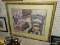 (WALL) WATERCOLOR PRINT; FRAMED WATERCOLOR PRINT DEPICTS A FAMILY ROOM WITH A SUN HAT SITTING ON A