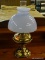 (R2) PERFECTION OIL LAMP CONVERTED TO ELECTRIC; POLISHED BRASS OIL LAMP CONVERTED TO ELECTRIC WITH A