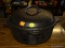 (R2) GRISWOLD NO. 8 HAMMERED CAST IRON DUTCH OVEN WITH HINGED LID. MODEL NO. 2058.