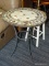 (R3) TILE TOP SIDE TABLE; ROUND, TILE TOP, OUTDOOR SIDE TABLE WITH A GRAY FINISHED IRON BASE AND AN