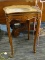(R3) FRENCH PROVINCIAL SIDE TABLE; WALNUT, FRENCH PROVINCIAL SIDE TABLE WITH A SCROLLING SCALLOPED