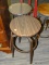 (R4) PAIR OF SCREW BAR STOOLS; ROUND, WALNUT WOODGRAIN SEAT, SWIVL BAR STOOLS WITH A BLACK FINISHED