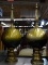 (R4) PAIR OF ORNATE BRASS AND GLASS ORB DECORS. WAS A TABLE LAMP AT SOME POINT, CONVERTED TO DECOR.