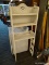 (R4) OVER THE TOILET WICKER SHELF; WHITE PAINTED WICKER, OVER THE TOILET SHELVING UNIT WITH 3