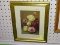 (BWALL) ROSE PRINT; FRAMED PRINT OF AN ARRANGEMENT OF YELLOW AND PINK ROSES. SITS IN A YELLOW GOLD