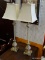 (WALL) PAIR OF TABLE LAMPS; SET OF 2 CHAMPAGNE PAINTED TABLE LAMPS WITH A METAL POLE CENTER SECTION