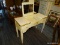 (R1) FRENCH PROVINCIAL VANITY; CREAM PAINTED VANITY WITH A LIFT TOP MIRROR AND GOLD TONE TRIM