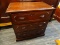 (WALL) 3-DRAWER CHEST OF DRAWERS; VINTAGE WALNUT CHEST OF DRWAERS WITH SCALLOPED, LEAF DETAILED CUP