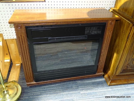 (WALL) HEAT SURGE FIREPLACE CABINET HEATER; OAK GRAIN, ELECTRIC, MOBILE FIREPLACE CABINET HEATER.