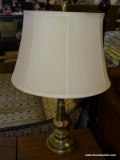 (R2) STIFFEL TABLE LAMP; POLISHED BRASS TABLE LAMP WITH VISIBLE BRUSH STROKES AND A FINIAL AND