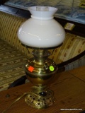 (R2) B&H OIL LAMP CONVERTED TO ELECTRIC; POLISHED BRASS OIL LAMP CONVERTED TO ELECTRIC WITH A WHITE