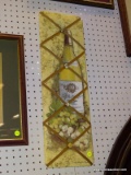 (WALL) WHITE WINE PRINT WITH BUTTON TUFTED RIBBONS. ARTIST SIGNATURE ON BOTTOM. MEASURES 8